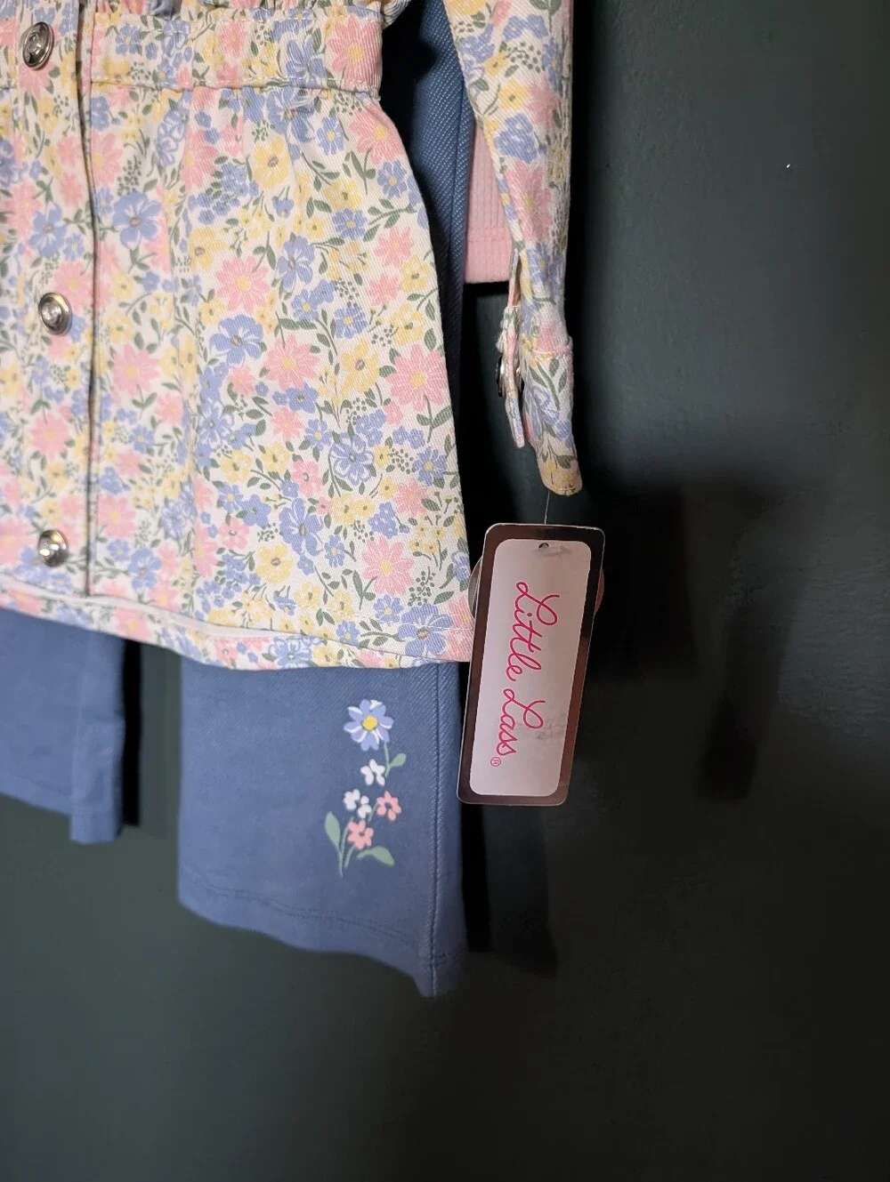 Little Lass Floral Hooded Coat With Matching Shirt And Pants Set